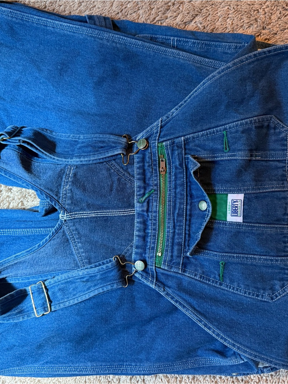 liberty Blue Denim Men's Overalls with Green Accents